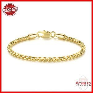 14K Gold Box Chain Bracelet 8 Inches Hypoallergenic Lobster Clasp